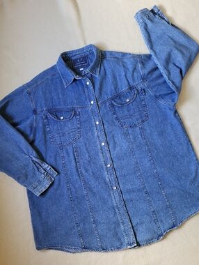 Blue Denim Long-sleeved Pearl Snap Shirt Unisex XL